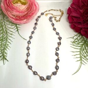 NEW⚜️Gray Freshwater Pearl Chain Link Necklace